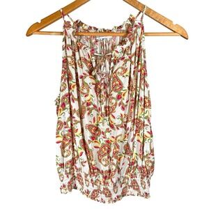 Rose + Olive Women's M Paisley Tank Top Sleeveless Smocked Waist Summer Beachy